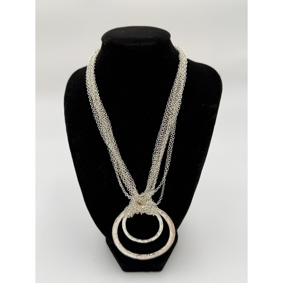 Daisy Fuentes Jewelry - Daisy Fuentes Statement Multi-Strand Silver Tone Round Pendant Necklace Signed